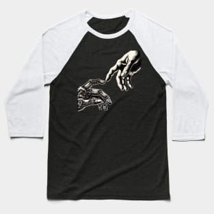 Evocative Human and Robot Hand Interaction Artwork Baseball T-Shirt